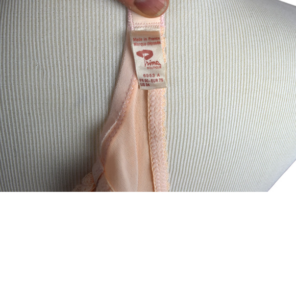 Vintage 1980s Prima Boutique Peach sheer lace unlined bra 34A - Picture 4 of 8